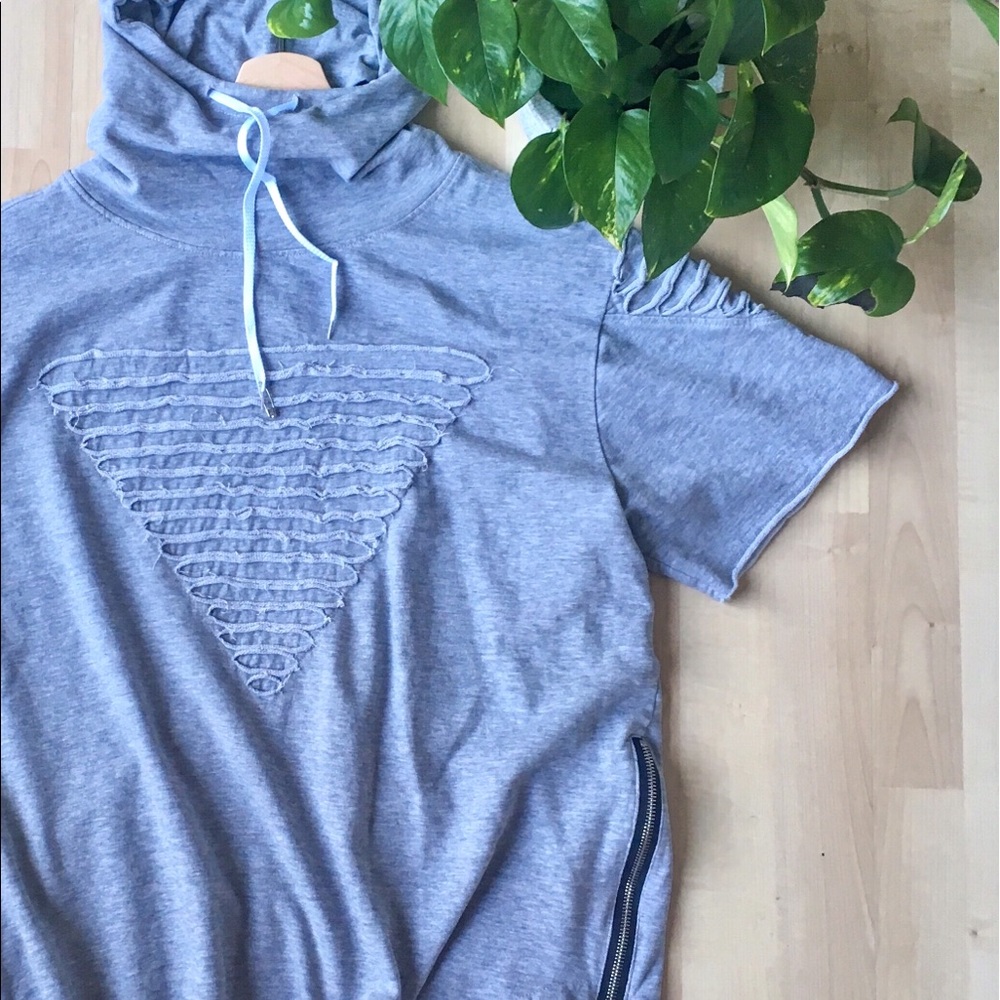 Short Sleeve Sweatshirt Cowl Neck Hoodie gray XL